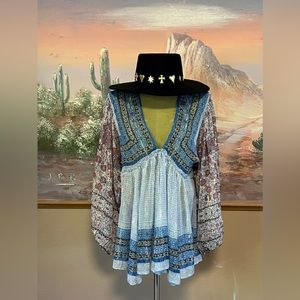 FREE PEOPLE CHIFFON FLOWY PAISLEY BLOUSE